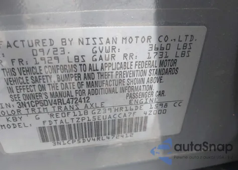 2024 Nissan Kicks Sr Xtronic Cvt из США, поврежденный, VIN 3N1CP5DV4RL472412